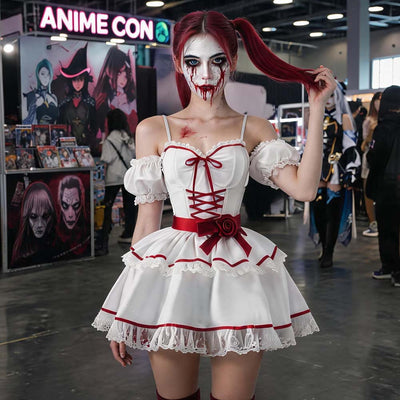 Halloween Annabelle Costume - Creepy Doll Lace Mini Dress Set