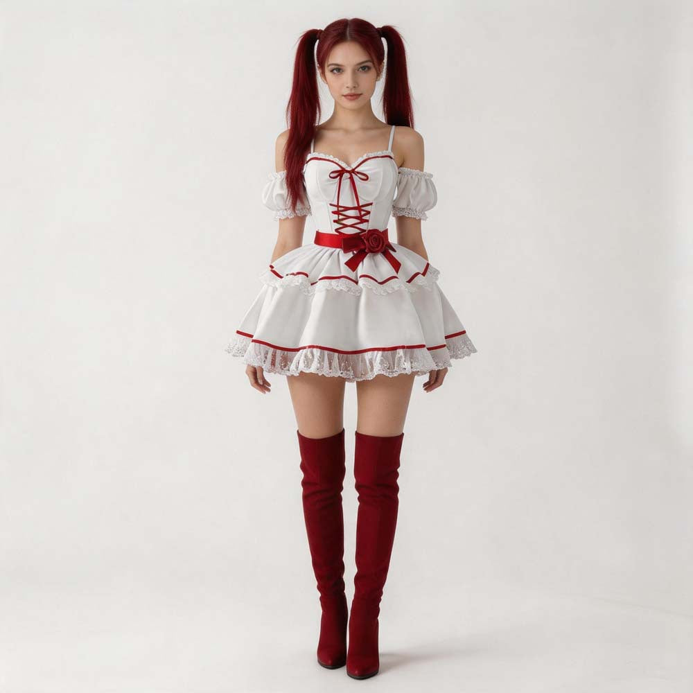 Halloween Annabelle Costume - Creepy Doll Lace Mini Dress Set