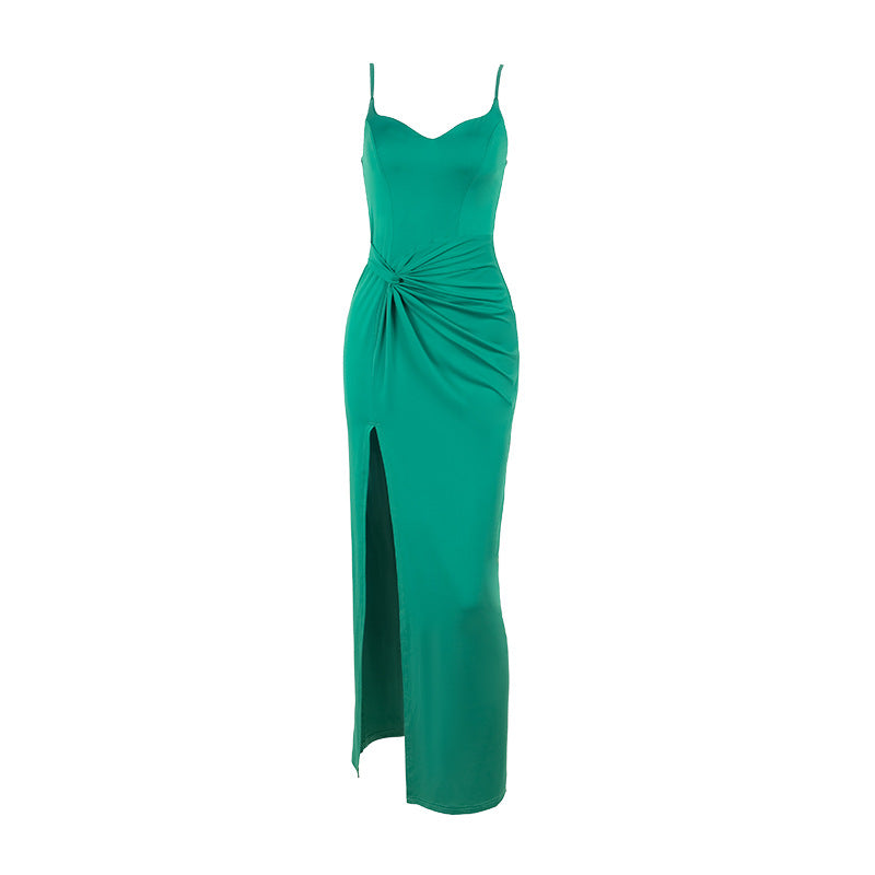 Twist Knot Spaghetti Strap Maxi Dress - Sweetheart Slit Evening Gown