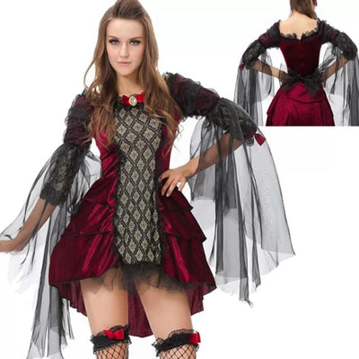 Gothic Vampire Queen Halloween Costume - Lace Cape Dress Set