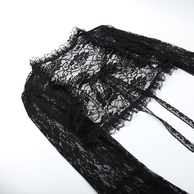 Black Lace Cropped Top - Dramatic Flared Sleeve Shrug