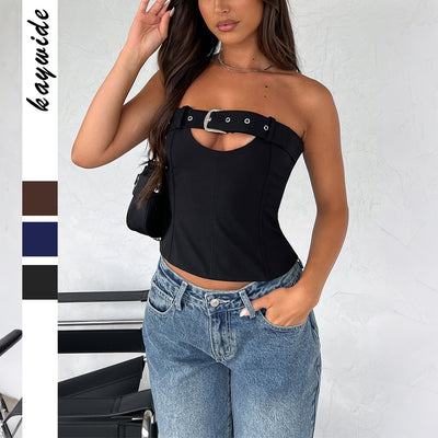Summer Cropped Tube Top - Chic Adjustable Belt
