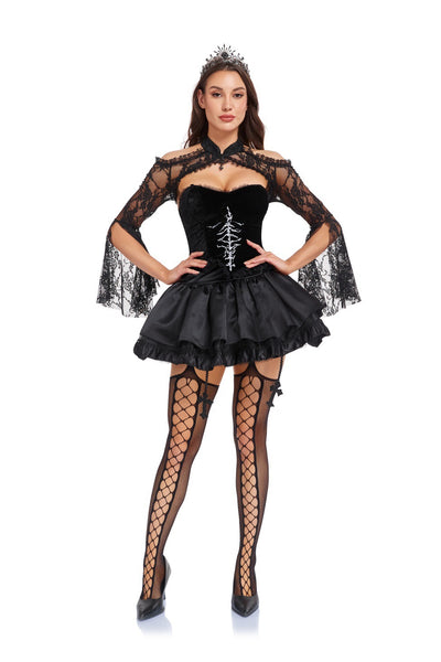 Gothic Halloween Corset Costume - Rhinestone Mini Dress