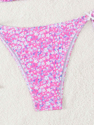 Floral Triangle Bikini - Lace Up Front Tie Bottoms Set