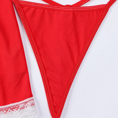 Red Heart Cutout Christmas Lingerie - Lace Trim Mini Skirt Set