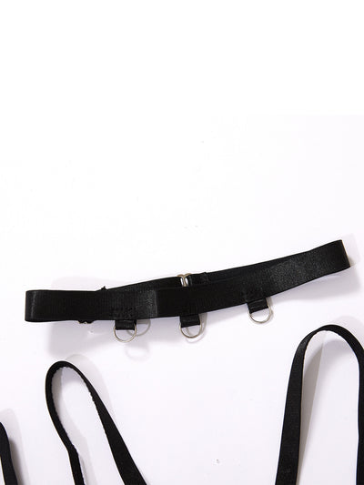 Plus Size PU Leather Lingerie Set - Fishnet Garter Harness