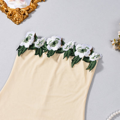 Strapless Backless Maxi Dress - 3D Floral Detail - Fashions Envy