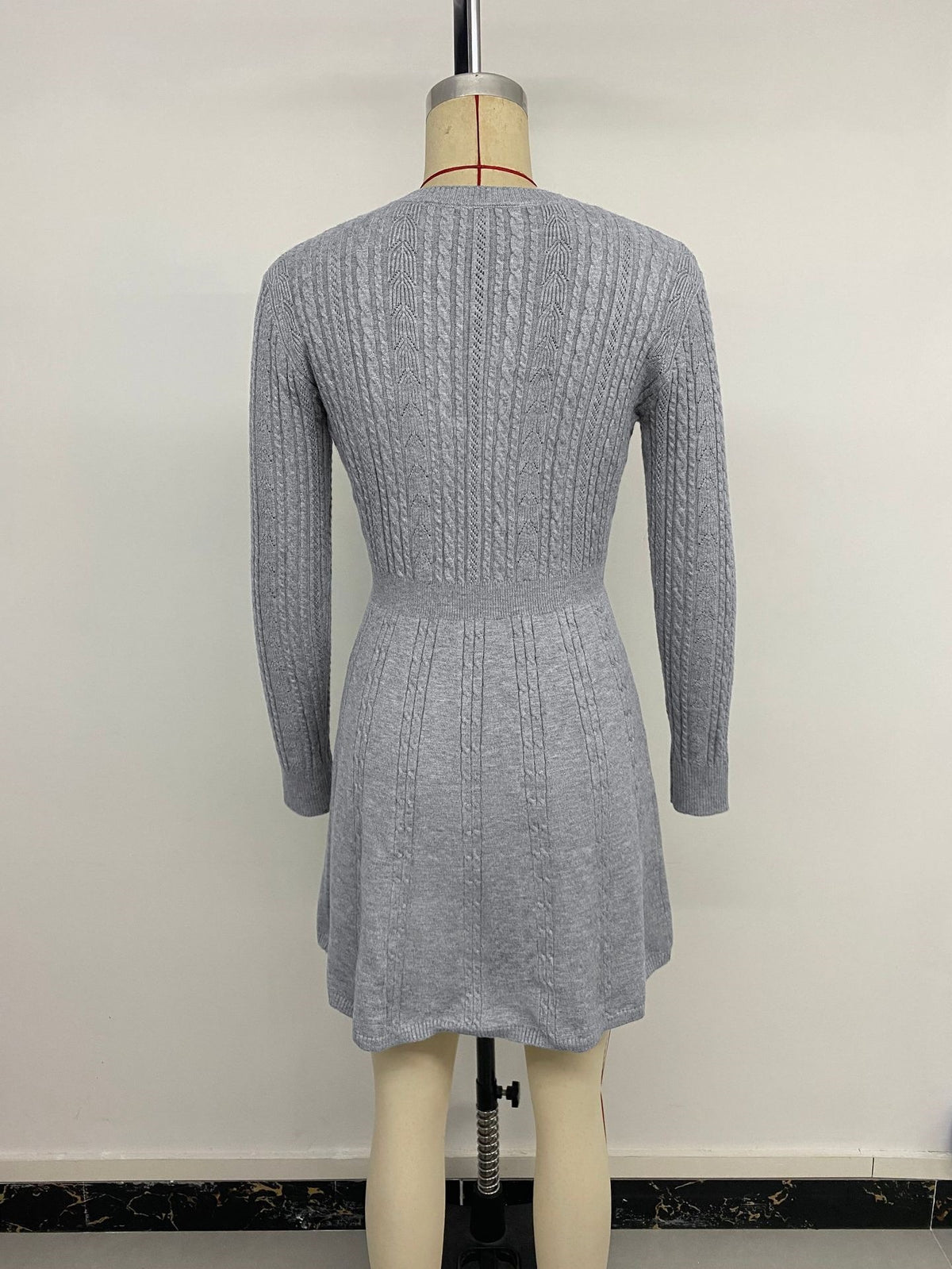 Cable-Knit Sweater Dress - Bow-Trimmed Keyhole Neckline