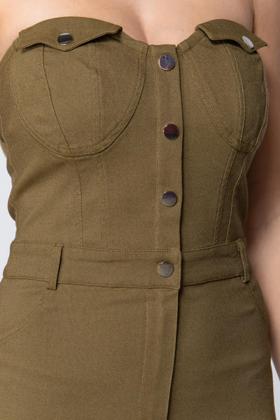 Trendy Strapless Button Down Mini Dress