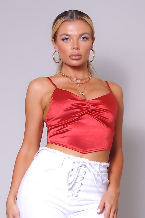 Sexy Spaghetti Strap Ruched Front Scarf Front Top - Fashions Envy