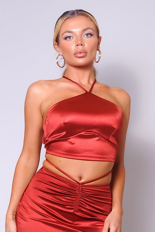 Spaghetti Straps Sexy Halter Front Crop Top - Fashions Envy