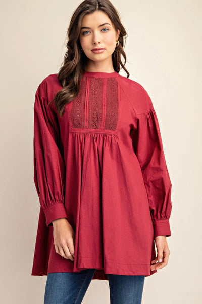 Long Sleeve Mini Dress with Lace Detail