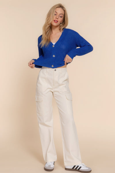 Button Up Long Sleeve V-neck Cardigan Sweater