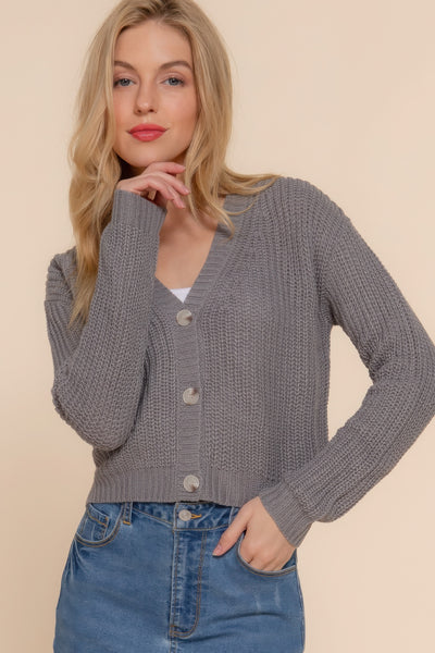 Button Up Long Sleeve V-neck Cardigan Sweater