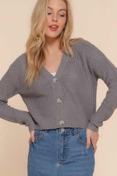 Button Up Long Sleeve V-neck Cardigan Sweater