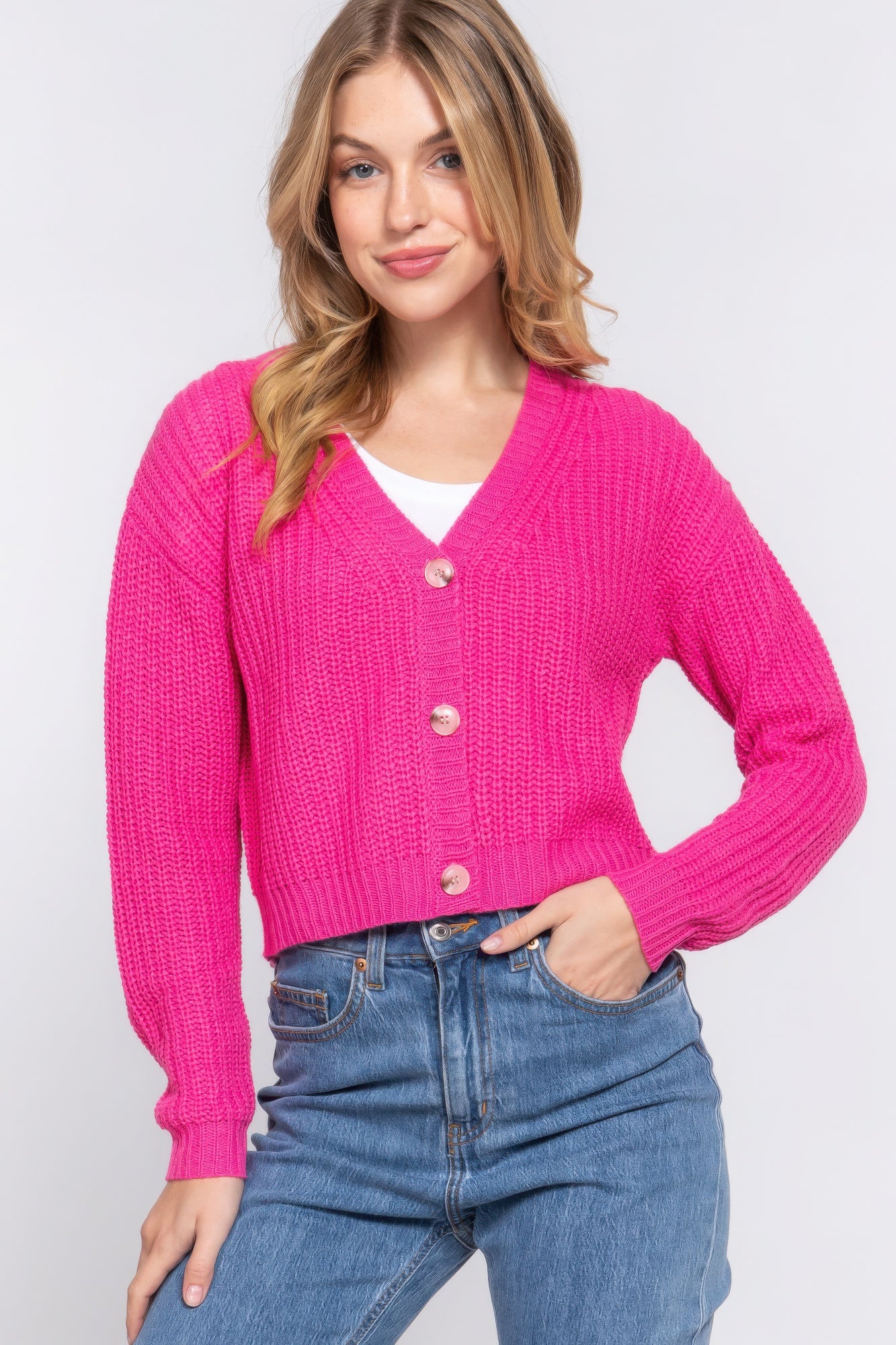 Button Up Long Sleeve V-neck Cardigan Sweater