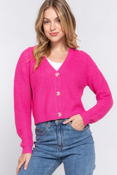 Button Up Long Sleeve V-neck Cardigan Sweater