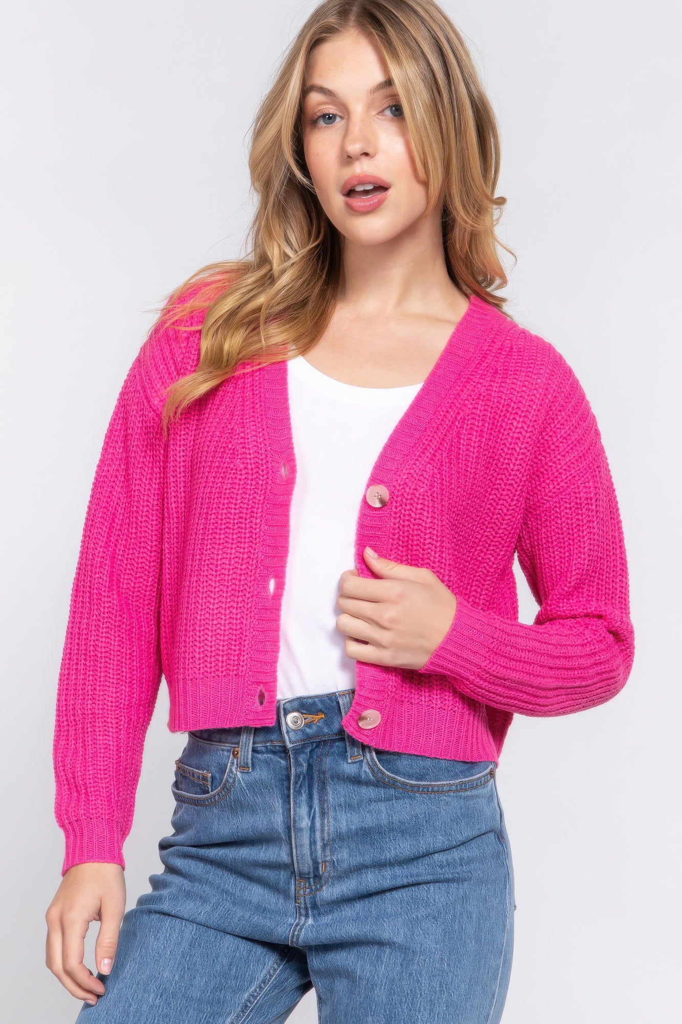 Button Up Long Sleeve V-neck Cardigan Sweater
