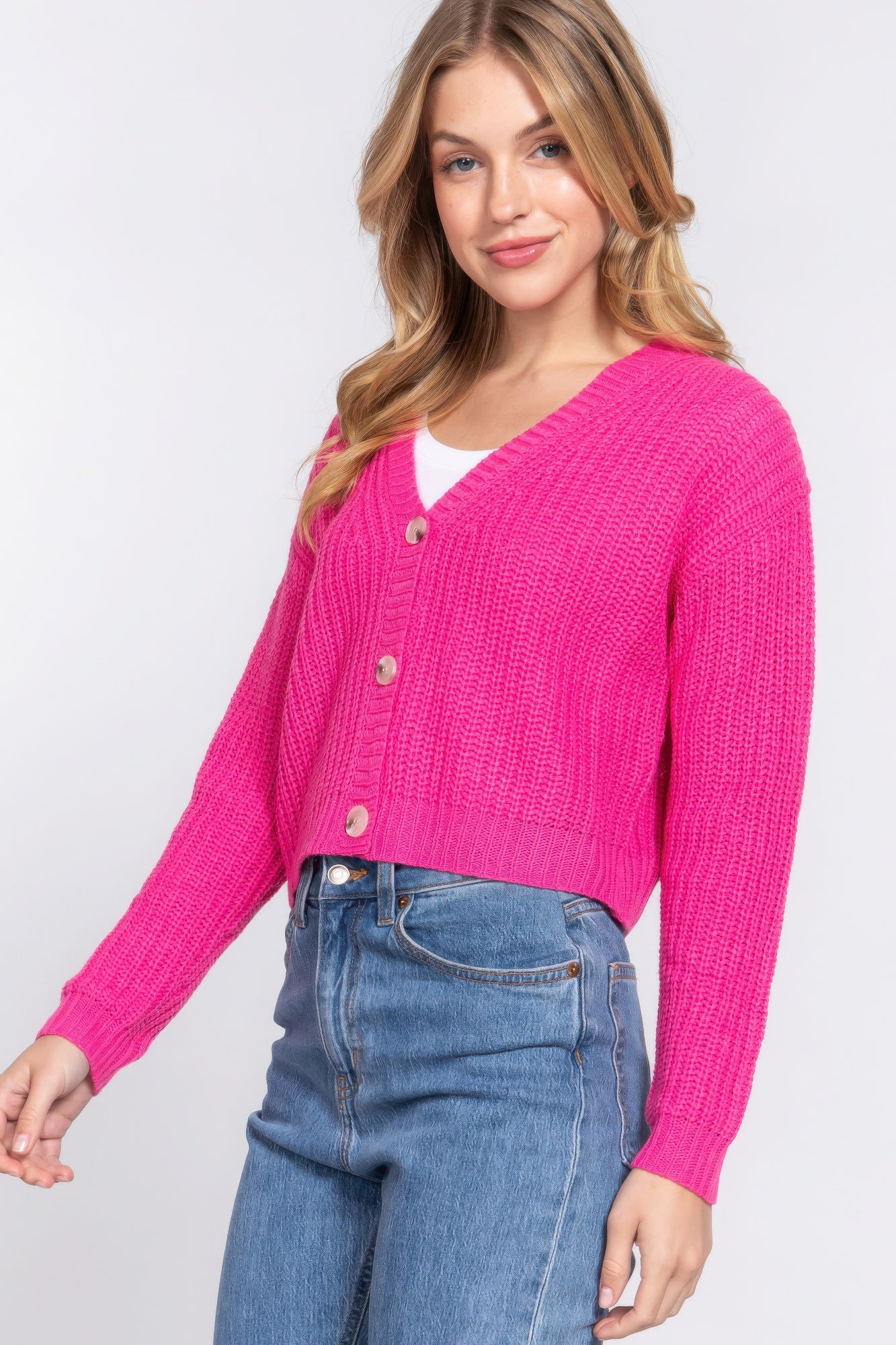 Button Up Long Sleeve V-neck Cardigan Sweater