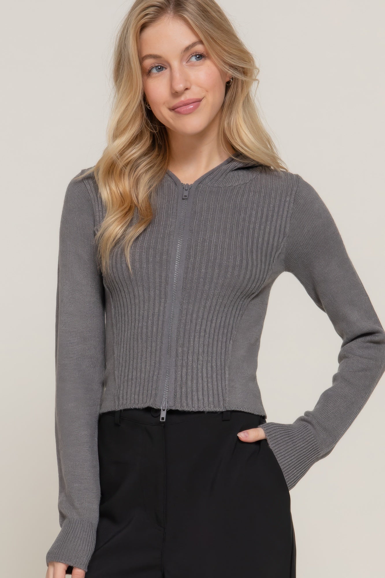 Two-way Zip Closure Hoodie Cardigan Sweater