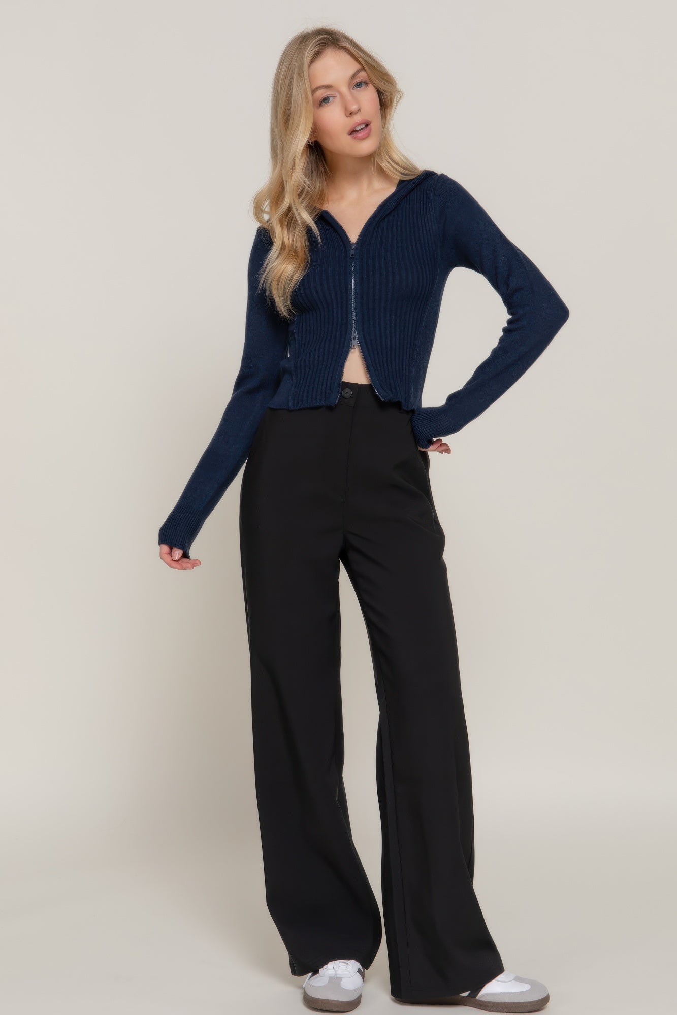Two-way Zip Closure Hoodie Cardigan Sweater