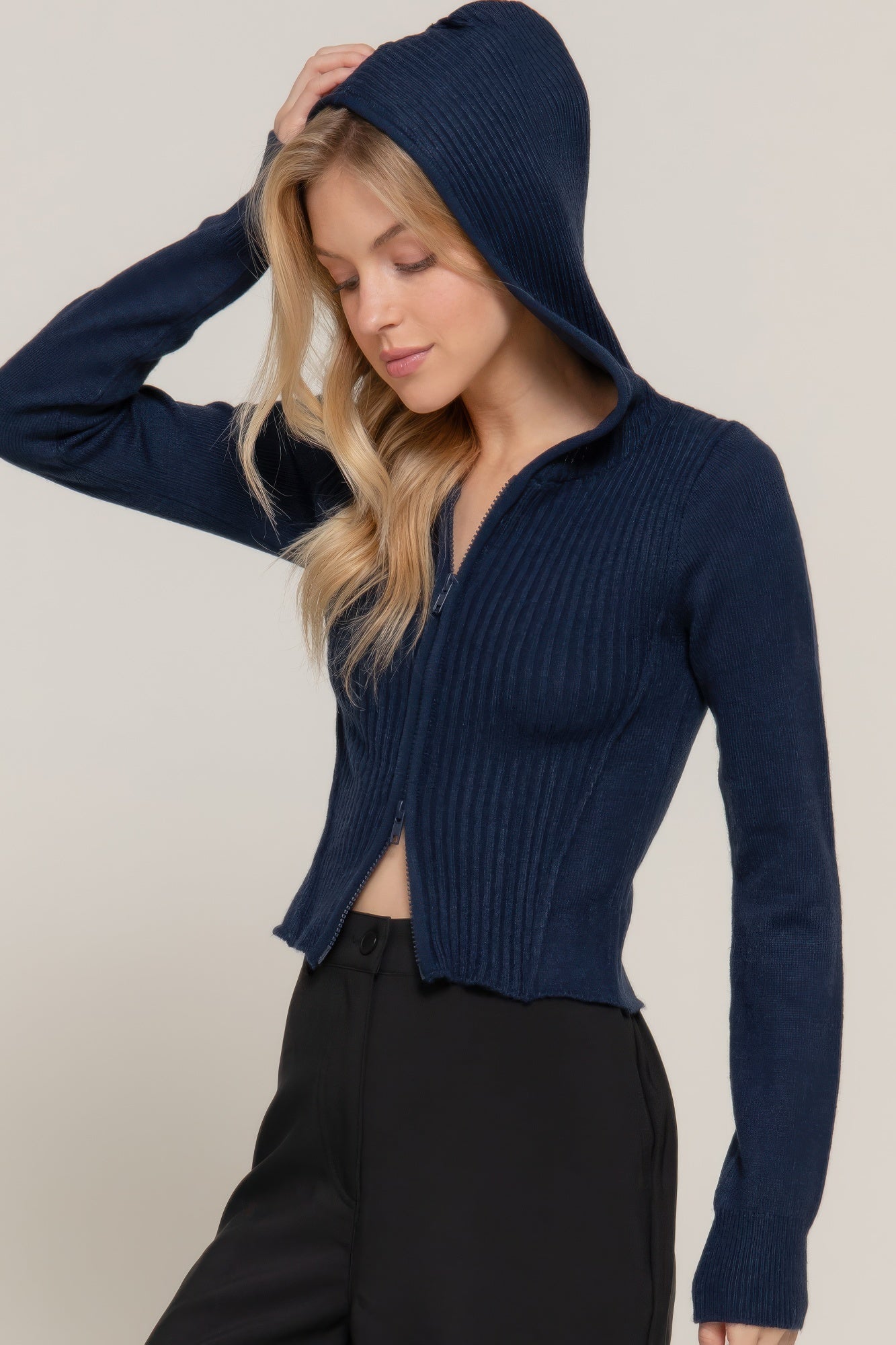 Two-way Zip Closure Hoodie Cardigan Sweater