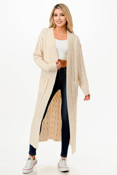 Cable Knit Long Cardigan Sweater - Cozy Layering Cardigan - Fashions Envy