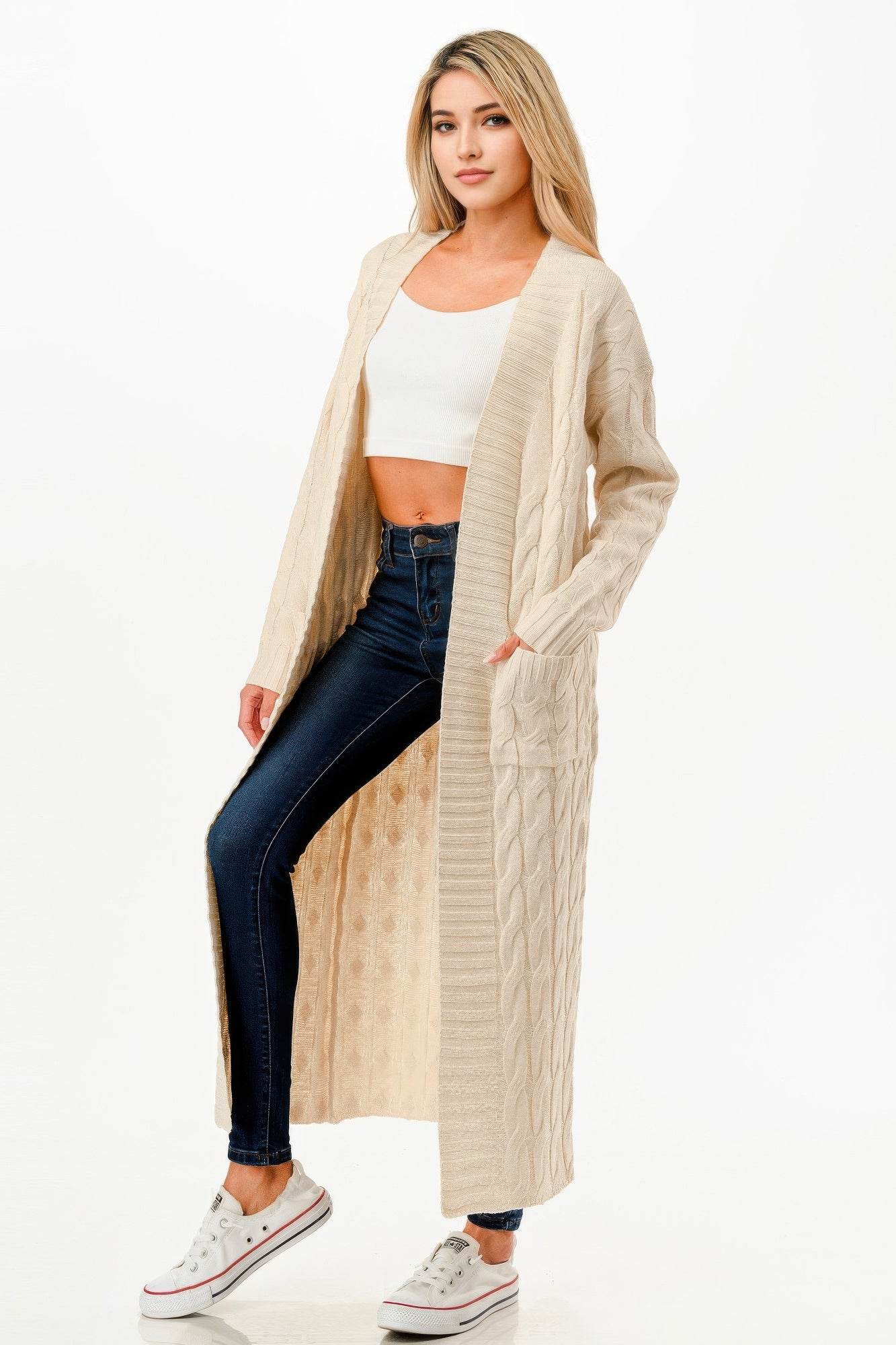 Cable Knit Long Cardigan Sweater - Cozy Layering Cardigan - Fashions Envy