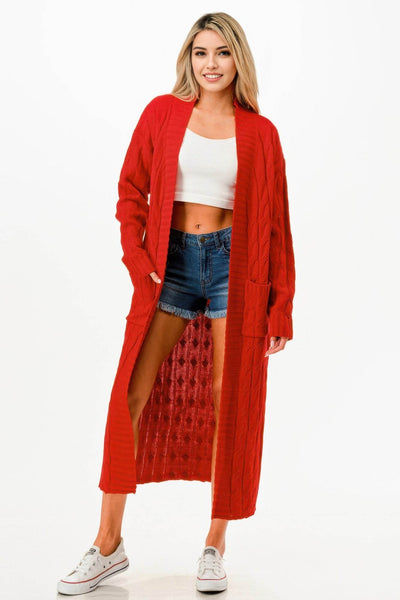Cable Knit Long Cardigan Sweater - Cozy Layering Cardigan - Fashions Envy
