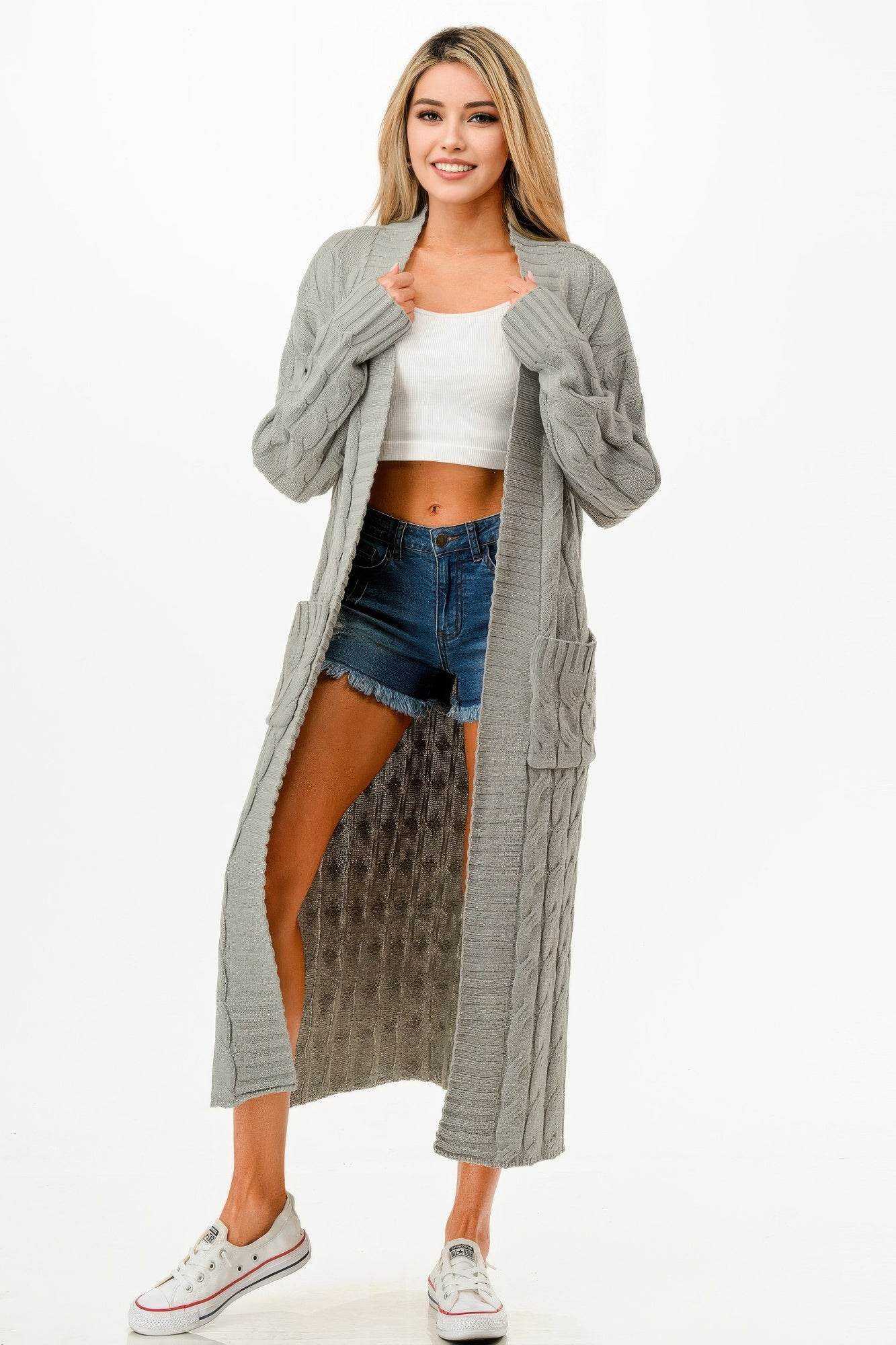 Cable Knit Long Cardigan Sweater - Cozy Layering Cardigan - Fashions Envy