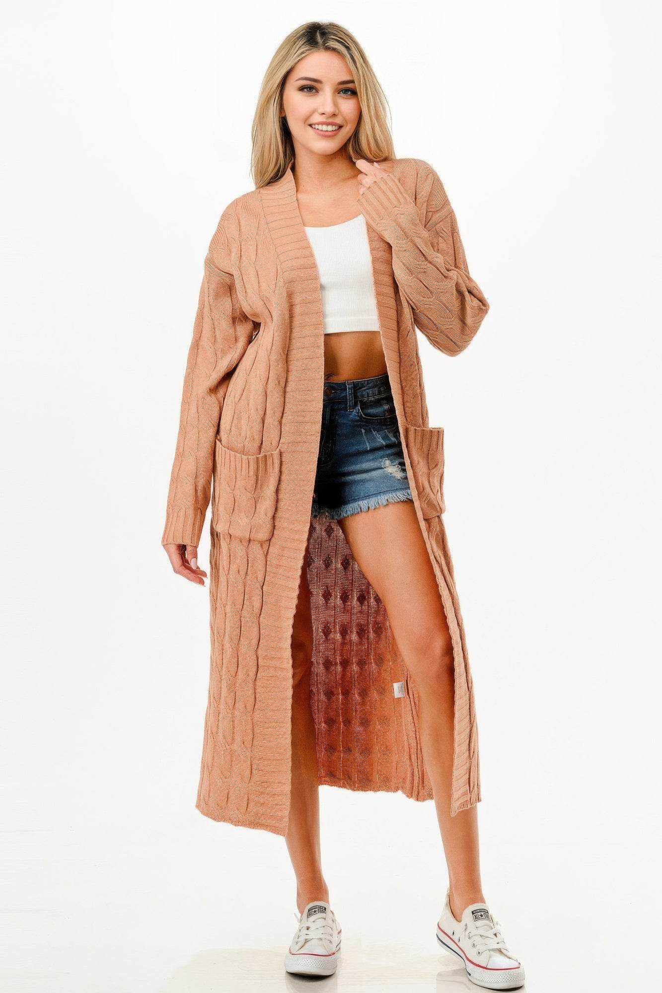 Cable Knit Long Cardigan Sweater - Cozy Layering Cardigan - Fashions Envy