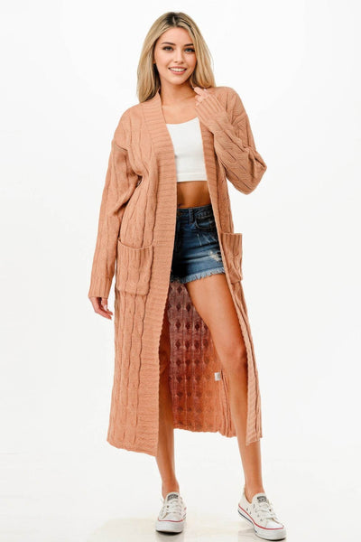 Cable Knit Long Cardigan Sweater - Cozy Layering Cardigan - Fashions Envy