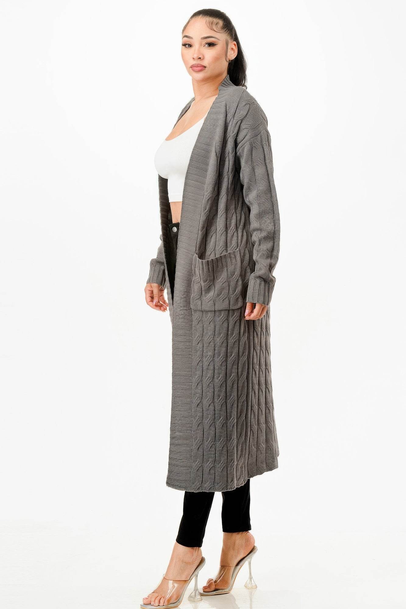 Cable Knit Long Cardigan Sweater - Cozy Layering Cardigan - Fashions Envy