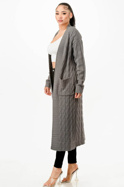 Cable Knit Long Cardigan Sweater - Cozy Layering Cardigan - Fashions Envy