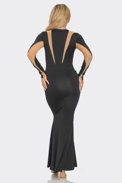 Black Maxi Dress - Mesh Cut Out Detail - Fashions Envy