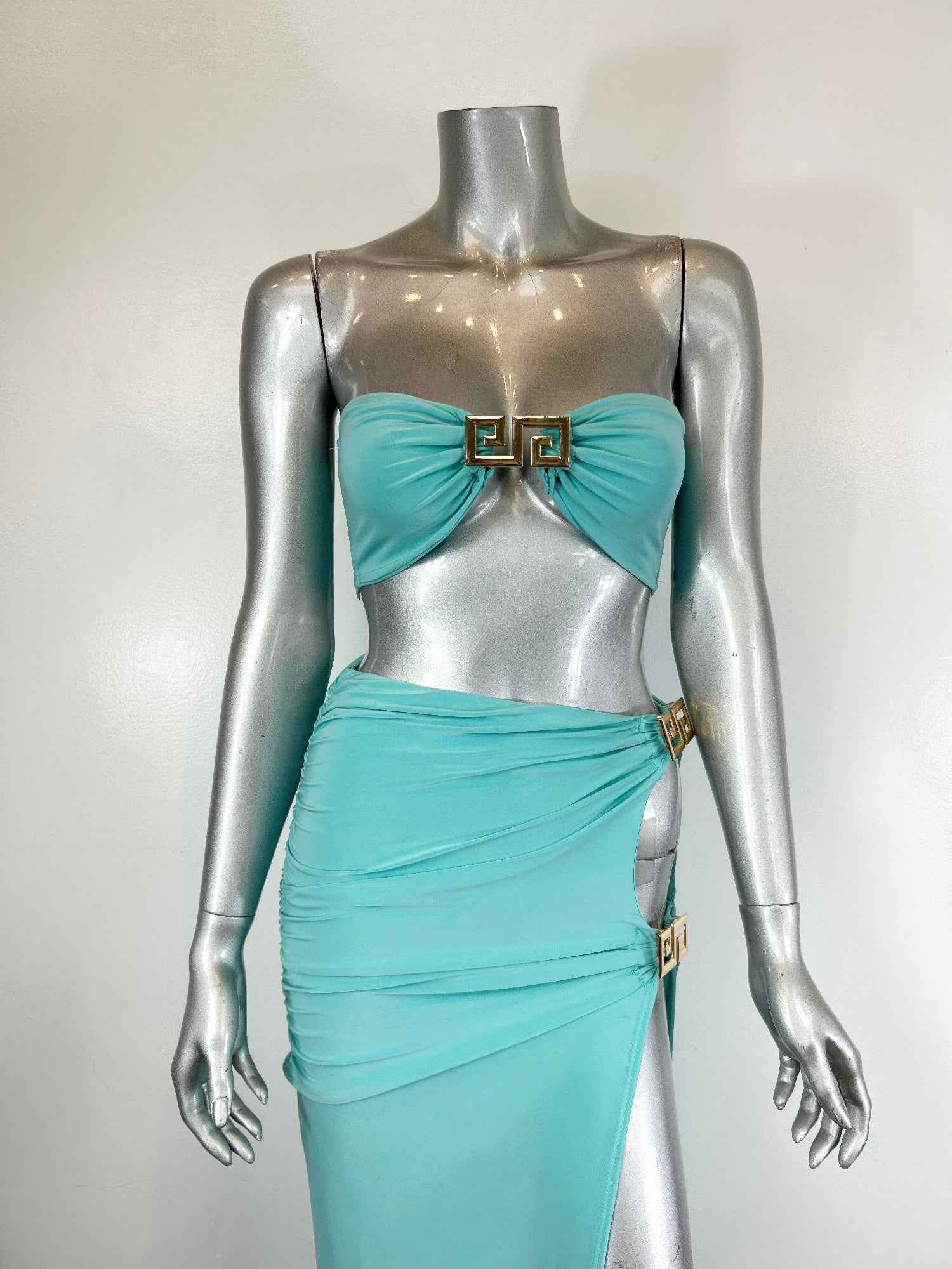 Bandeau Crop Top Maxi Skirt Set - Thigh High Slit
