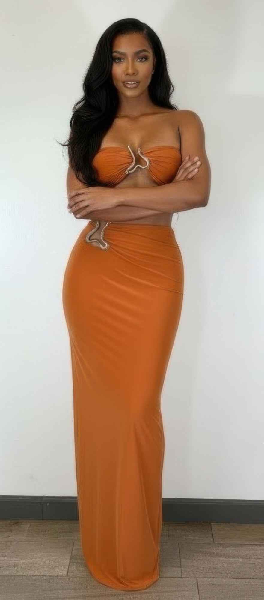 Summer Outfit Set - Tube Top Trim Detail Skirt