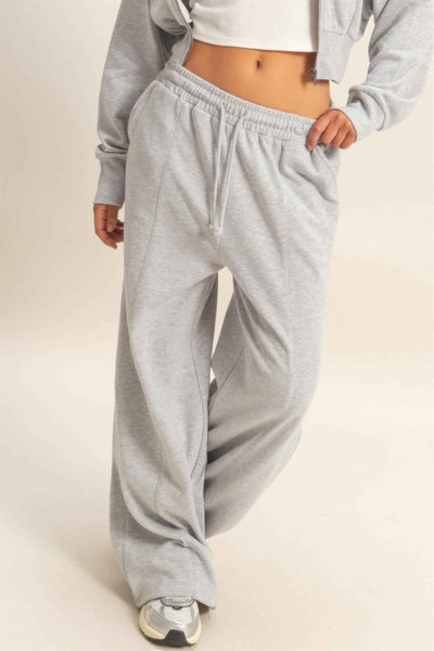 Acid Wash French Terry Wide-leg Pants - Side-seam Pockets