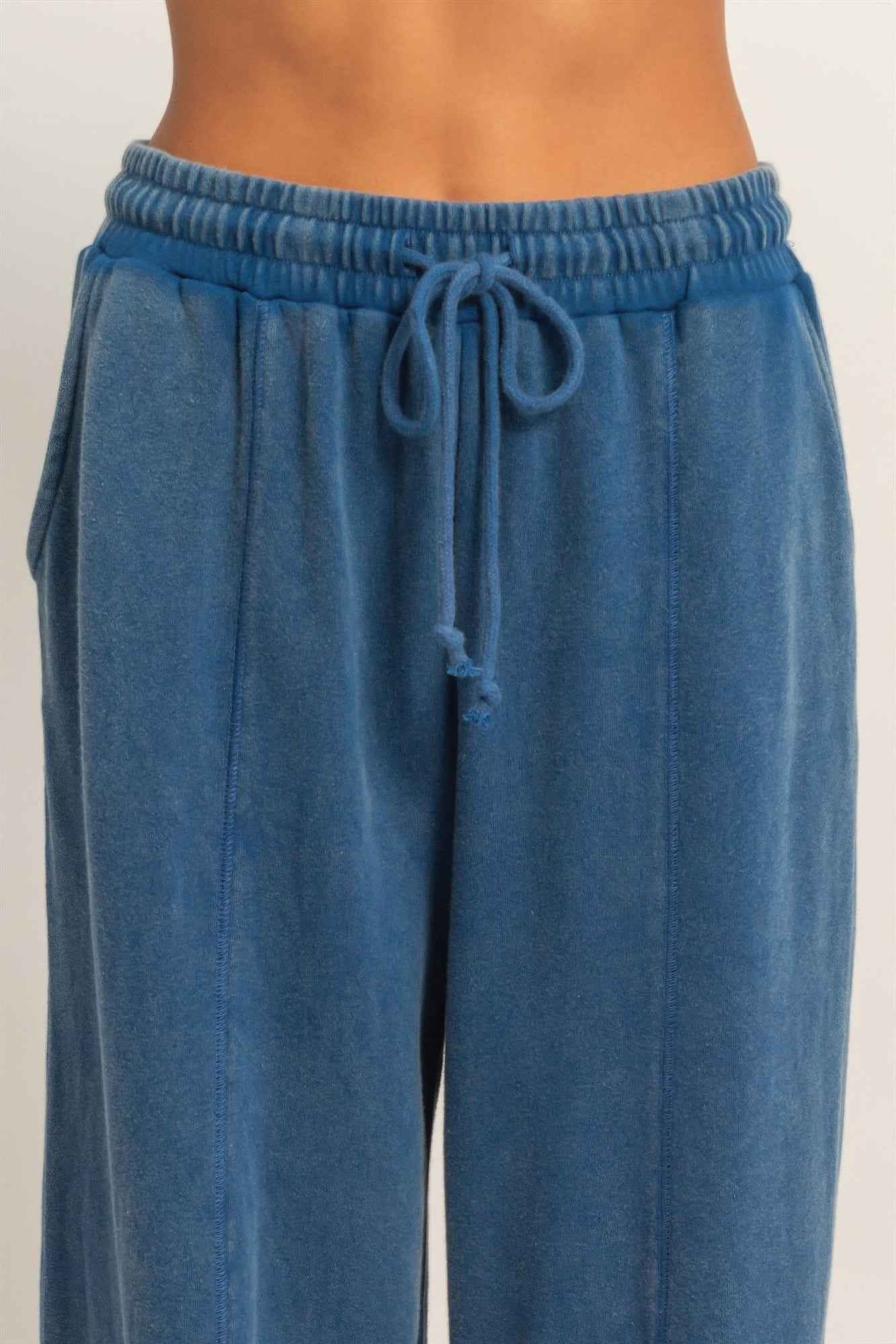 Acid Wash French Terry Wide-leg Pants - Side-seam Pockets