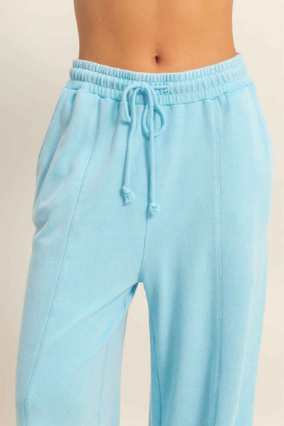 Acid Wash French Terry Wide-leg Pants - Side-seam Pockets