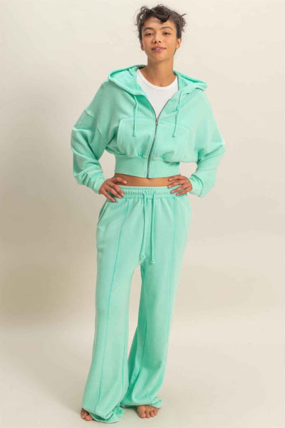 Acid Wash French Terry Wide-leg Pants - Side-seam Pockets