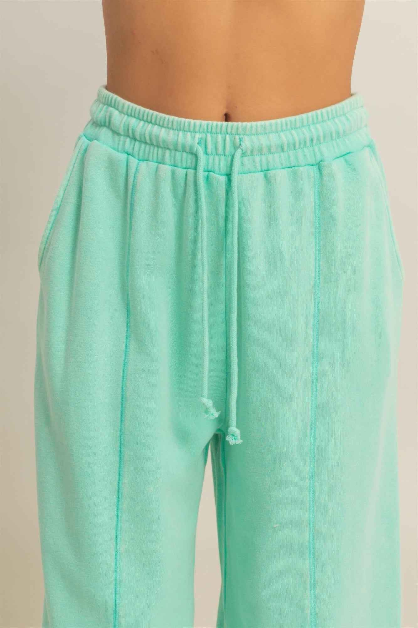 Acid Wash French Terry Wide-leg Pants - Side-seam Pockets