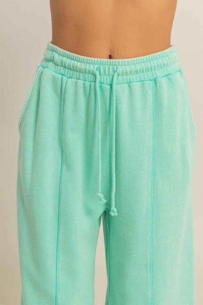 Acid Wash French Terry Wide-leg Pants - Side-seam Pockets