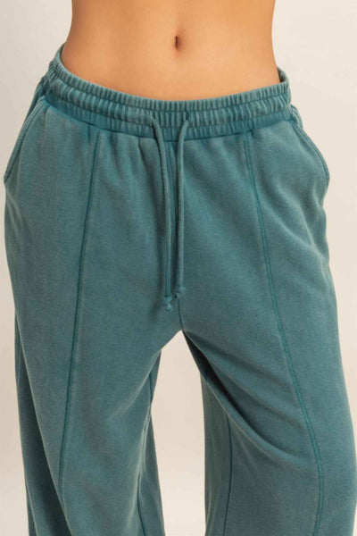 Acid Wash French Terry Wide-leg Pants - Side-seam Pockets