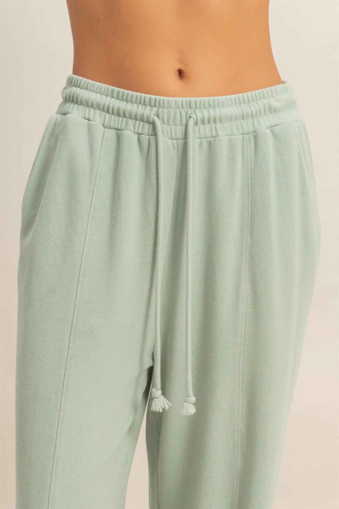 Acid Wash French Terry Wide-leg Pants - Side-seam Pockets