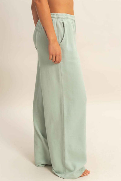 Acid Wash French Terry Wide-leg Pants - Side-seam Pockets