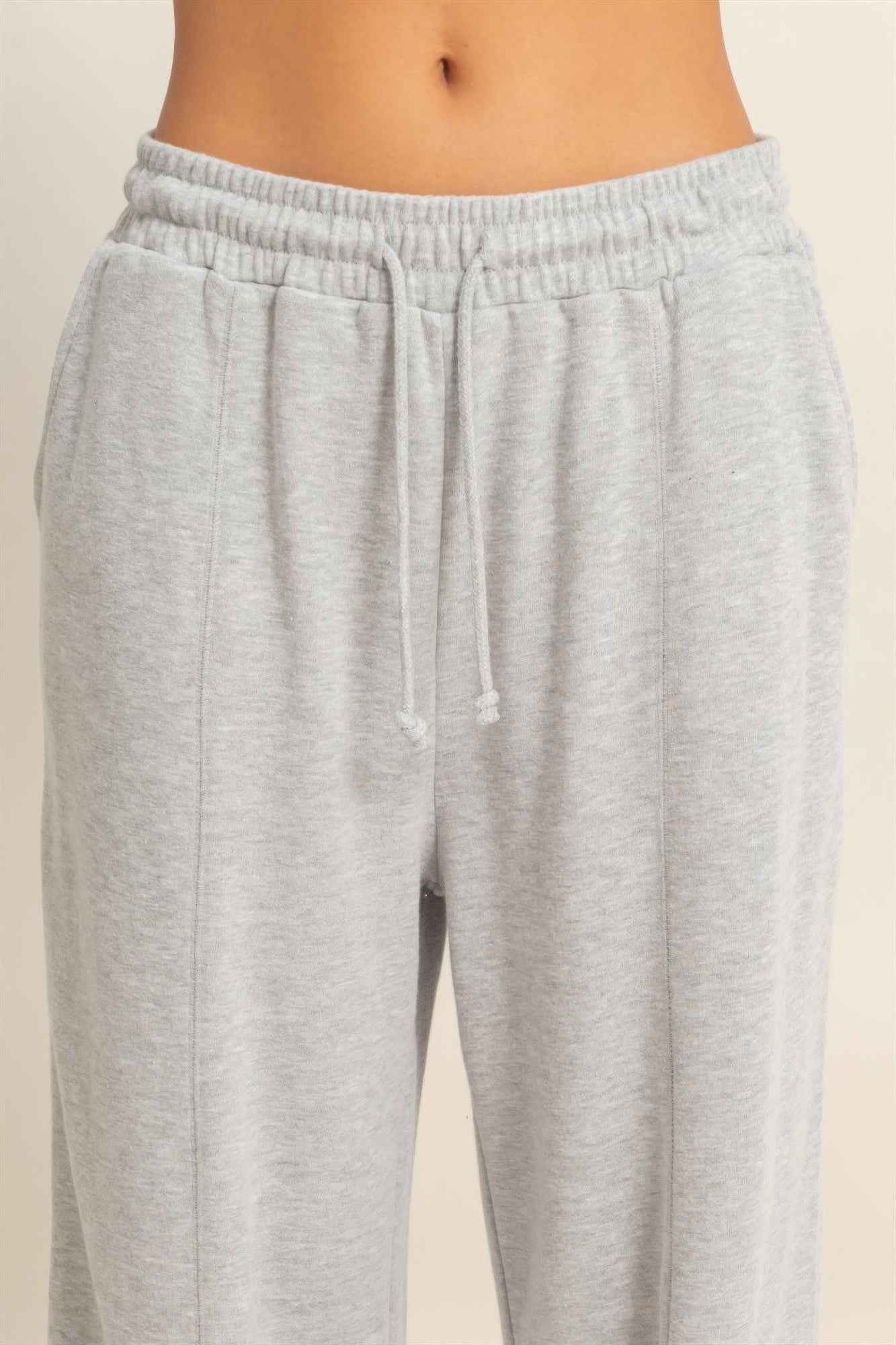 Acid Wash French Terry Wide-leg Pants - Side-seam Pockets