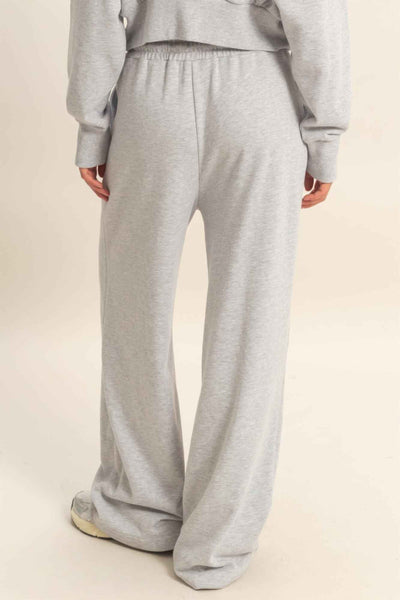 Acid Wash French Terry Wide-leg Pants - Side-seam Pockets