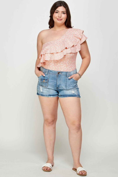 Ditsy Floral One Shoulder Bodysuit - Plus Size Top
