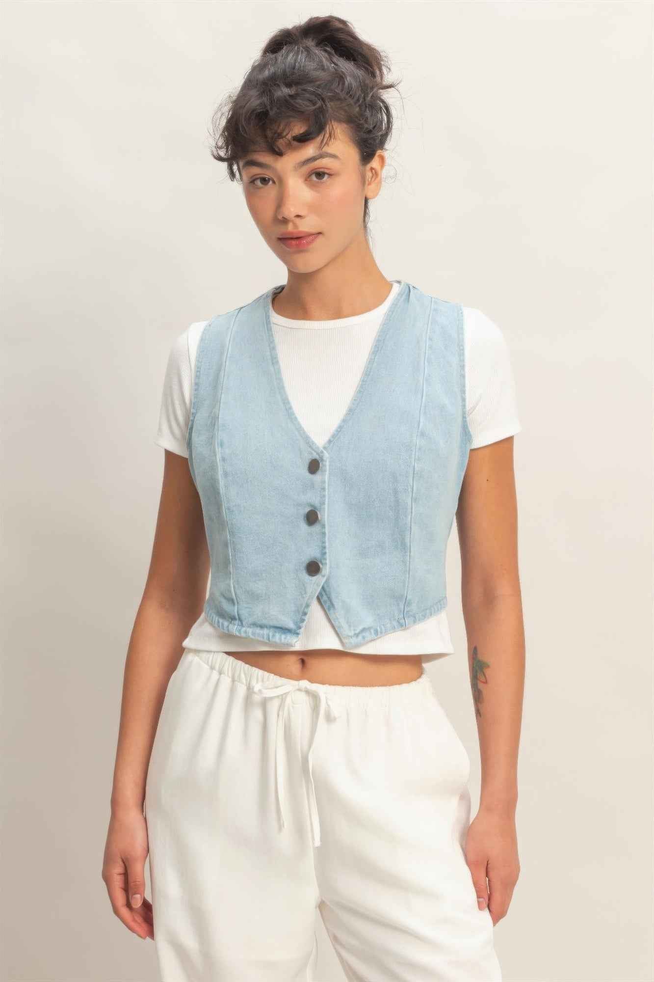 HYFVE V-neck Denim Vest - Sleeveless Layering Essential